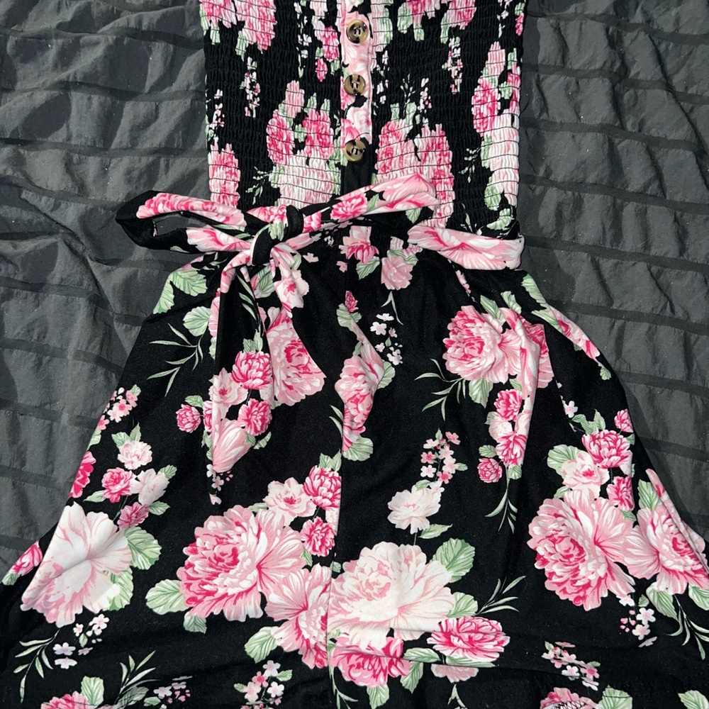 Floral Smocked Romper with Pink and White Flowers